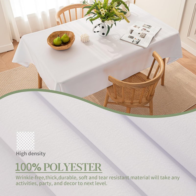 BYDOLL Table Cloth White 60x102 Inch Tablecloth 2 Pack for 6 Foot Rectangle Tables Outdoor Washable Wrinkle Free and Spillproof Polyester Tablecloth for Festival Wedding Party Cover