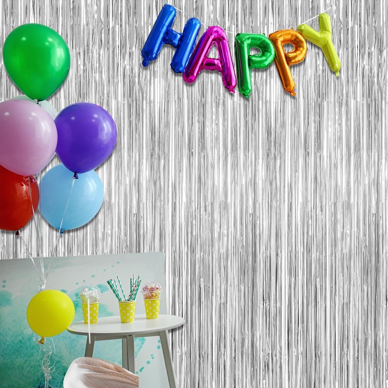 2 Pack Tinsel Backdrop, 3.28 FT x 7.05 FT Birthday Party Decorations, Silver Party Streamer Fringe Curtains Foil Backdrop, Metallic Silver Photo Props Party Supplies Party Decor