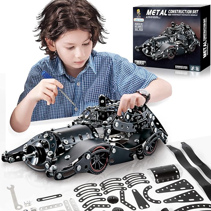 Erector Sets for Boys Age 8 9 10 11 12-16 and Older 332 Pcs Batman Model Car Building Set for Kids Ages 8-12 Year and Up Metal STEM Educational Toy for Kids Boys Girls or Adults