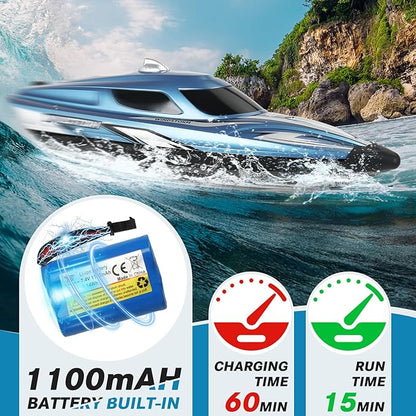 RC Boat for Adults-Remote Control Boat for Lakes-High Speed 25+ KPH-Toys for Ages 8-13 (Blue)