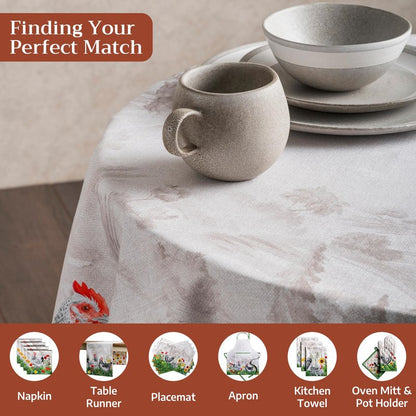 Maison d' Hermine Table Cloth Round Table 100% Cotton 69 Round Inches Tablecloth Reusable Decorative for Dining Kitchen Room Farmhouse Home Gifts for Mothers Day Spring Summer - Basse Cour