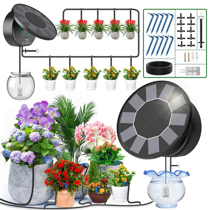 Solar Automatic Drip Irrigation System Kit, Auto Watering Kit for DIY Garden Watering System with 9 Timing Modes and Anti-Siphon Set，Indoor/Outdoor Garden, Balcony & Patio Irrigation System