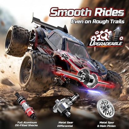 DEERC Fast Brushless RC Car for Adults 1/14 4WD Off-Road Remote Control Car Truck 46+ MPH Waterproof All Terrain RC Truggy with 2X 3S LiPo Batteries
