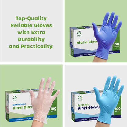 Comfy Package Black Nitrile Gloves [100 Count] 6 Mil, HEAVY DUTY Disposable Gloves for Food Prep, Cooking, Tattoo, Cleaning – Latex-Free, Powder-Free, Textured Fingertips - Large