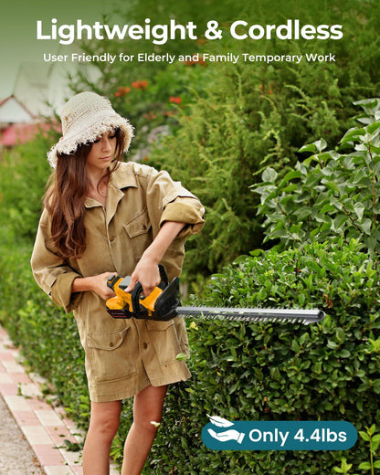 20'' Hedge Trimmers Cordless with 2pcs 4000mAh Battery, Brushless Electric Handheld Bush Clipper with Rechargeable Batteries, 3000RPM 180° Rotatable Head, 2/3'' Blade Gap, for Men