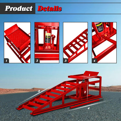 GarveeTech 2 Pack Hydraulic Car Ramps 5 T 10000 LBS Low Profile Car Lift Service Ramps Truck Trailer Garage,Height Hydraulic Vehicle Ramps