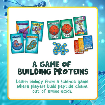 Genius Games Peptide: A Protein Building Game | A Strategy Card Game with Accurate Science for Gamers and Teachers | Teaches Amino Acids mRNA Organelles