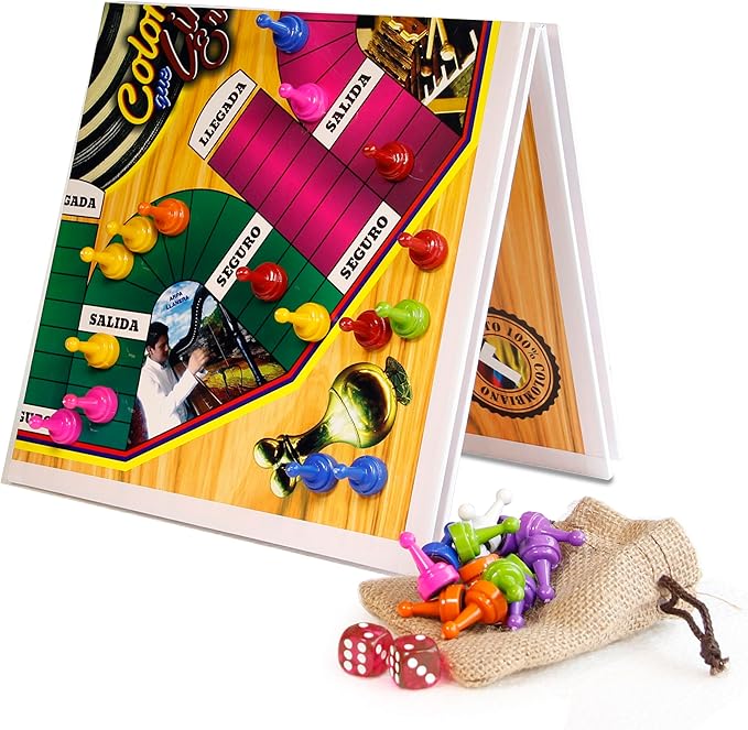 PARQUES Colombiano MAGNÉTICO Madera 8/6 JUGADORES 50x50 CM Doble cara plegable para viajes. Parcheesi parchis Ludo Board Game 8 Players Original juego de mesa Colombiano Wooden Colombian Parks