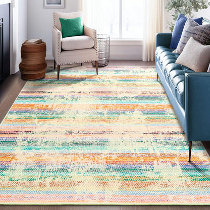 Comeet Modern Washable Rug, 5x8 feet Green Area Rug for Living Room, Indoor Non Slip Carpet for Bedroom Girls, Print Distressed Abstract Rugs for Dining Room Home Office Nursery Dorm Kids Room Decor