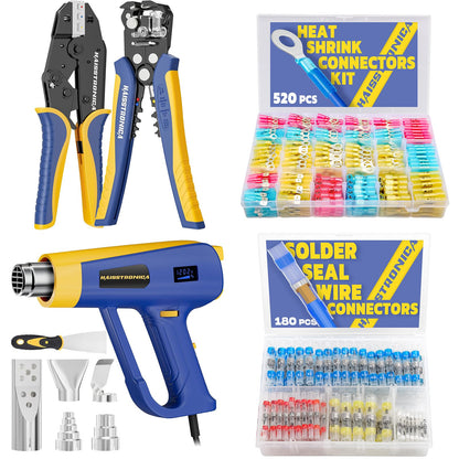 haisstronica 520PCS Connectors + 180pcs Connectors + Heat Gun + Wire Stripper Crimping Tool