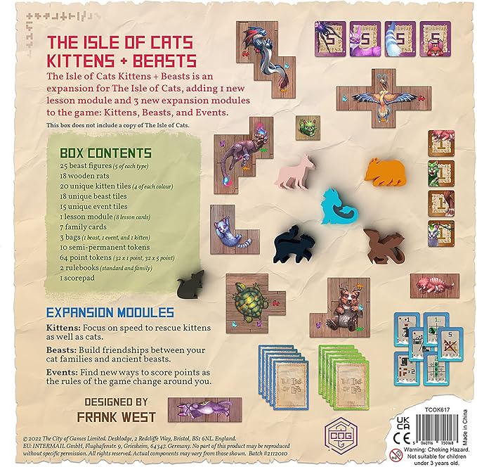 The Isle of Cats: Kittens + Beasts Expansion - Boardgame Ages 8+