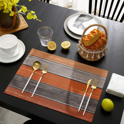Farmhouse Fall Thanksgiving Placemats Set of 6, Retro Rustic Barn Wood Texture Polyester Stain Resistant Table Mats Washable Placemat Decoration for Kitchen Dining Table Ombre Burnt Orange Gray