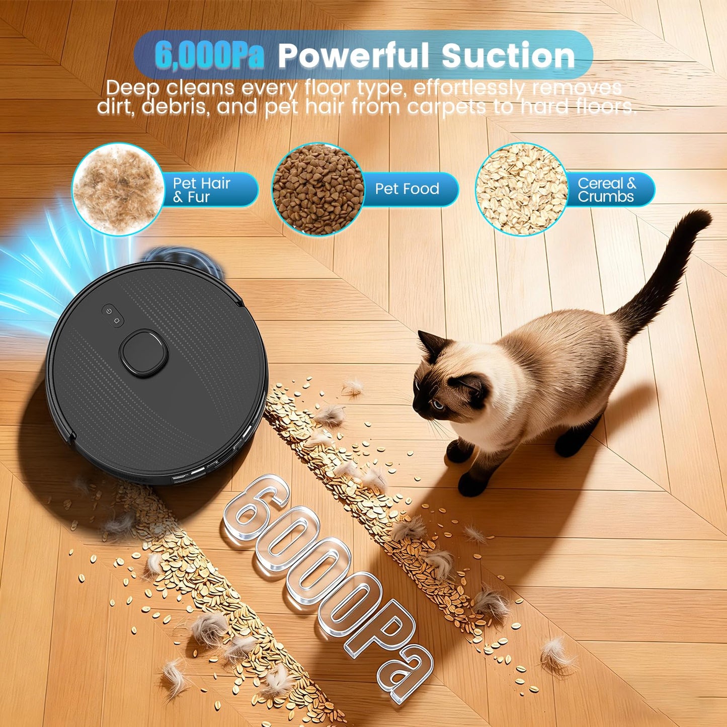 T20+ Self Emptying Robot Vacuum and Mop Combo, 6,000Pa Suction Robotic Vacuums, 75-Day Capacity, Home Mapping, APP & Voice & Remote, 180-Min Runtime, Robot Vacuum Cleaner for Pet Hair, Hard Floor