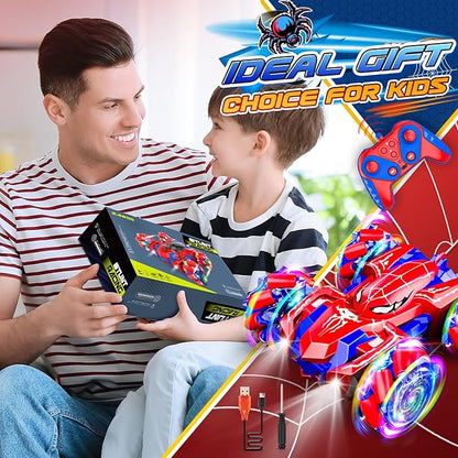 Double Sided Remote Control Car for Boys 4-7 360° Rotating 2.4GHz Fast Stunt Rechargeable 4WD RC Car Toys for Boys 4-6 5-7 8-13 Outdoor Birthday Halloween Christmas Basket Stuffers Gifts for Kids