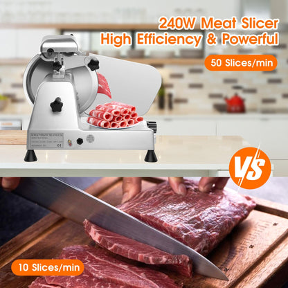 Zomagas 10 inch Commercial Meat Slicer, 240W Frozen & Cheese Slicer, Premium Chromium-plated Steel Blade, Semi-Auto, Low Noise