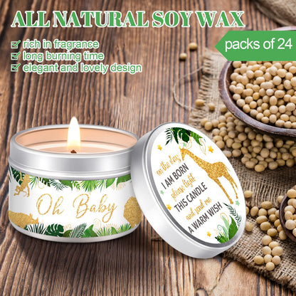 MTLEE 24 Pcs Jungle Animal Baby Shower Party Favors Candles Lavender Scented Baby Shower Favors for Guests Rustic Tealights Candles Gender Reveal Return Gifts (1.2 oz, Khaki)