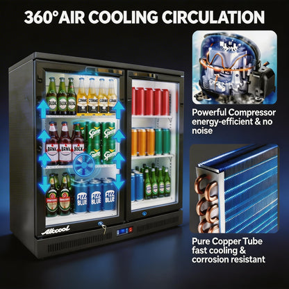 NAFCOOL Back Bar Cooler Under Counter Beverage Refrigerator, 7.5 Cu Ft Undercounter Fridge,2 Door 36 inch Commercial Beer Built-In Cooler with LED Light Adjustable Shelves Safety Locks,ETL Approval