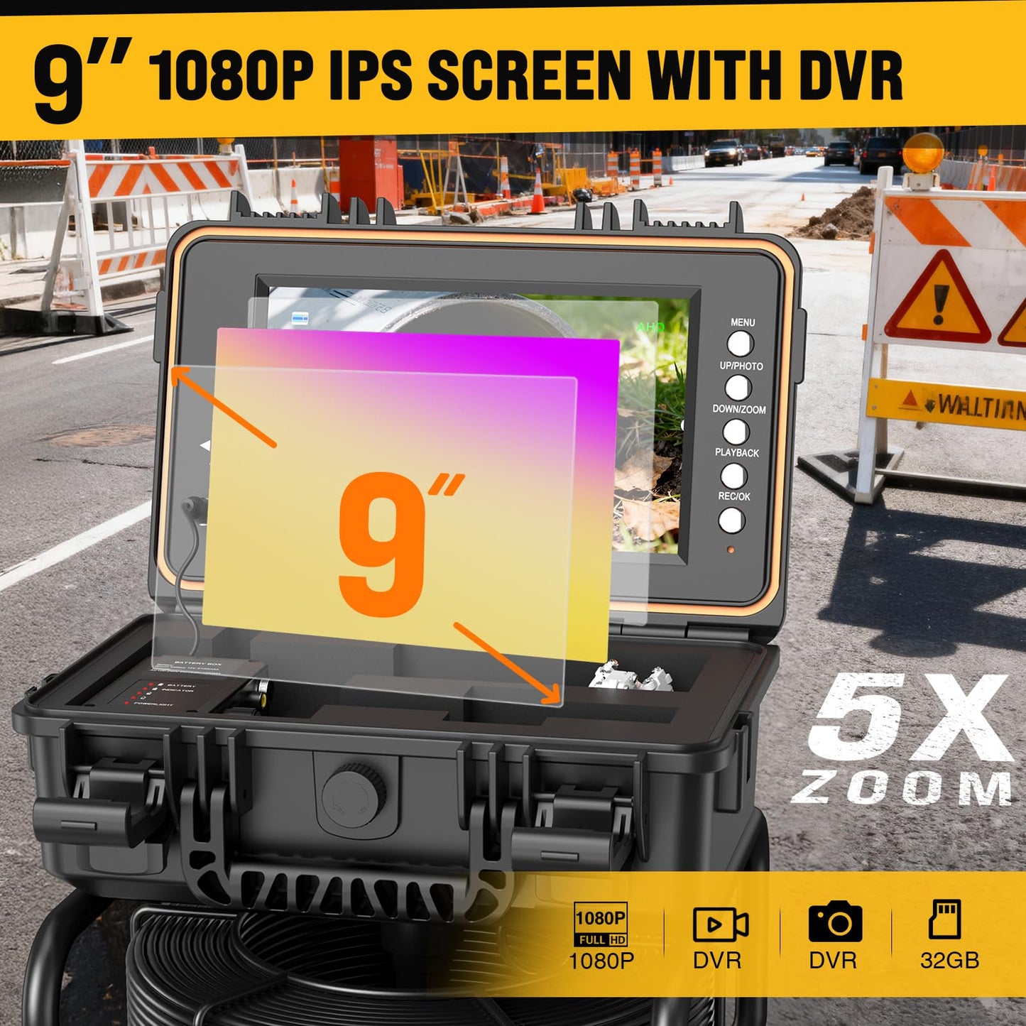 Anysun Sewer Camera Self Leveling 100ft, Sewer Inspection Camera with Meter Marker,HD Screen, DVR, 12 Adjustable LED Lights, 5mm Cable, 5100mAh Rechargeable Battery, 32GB Card