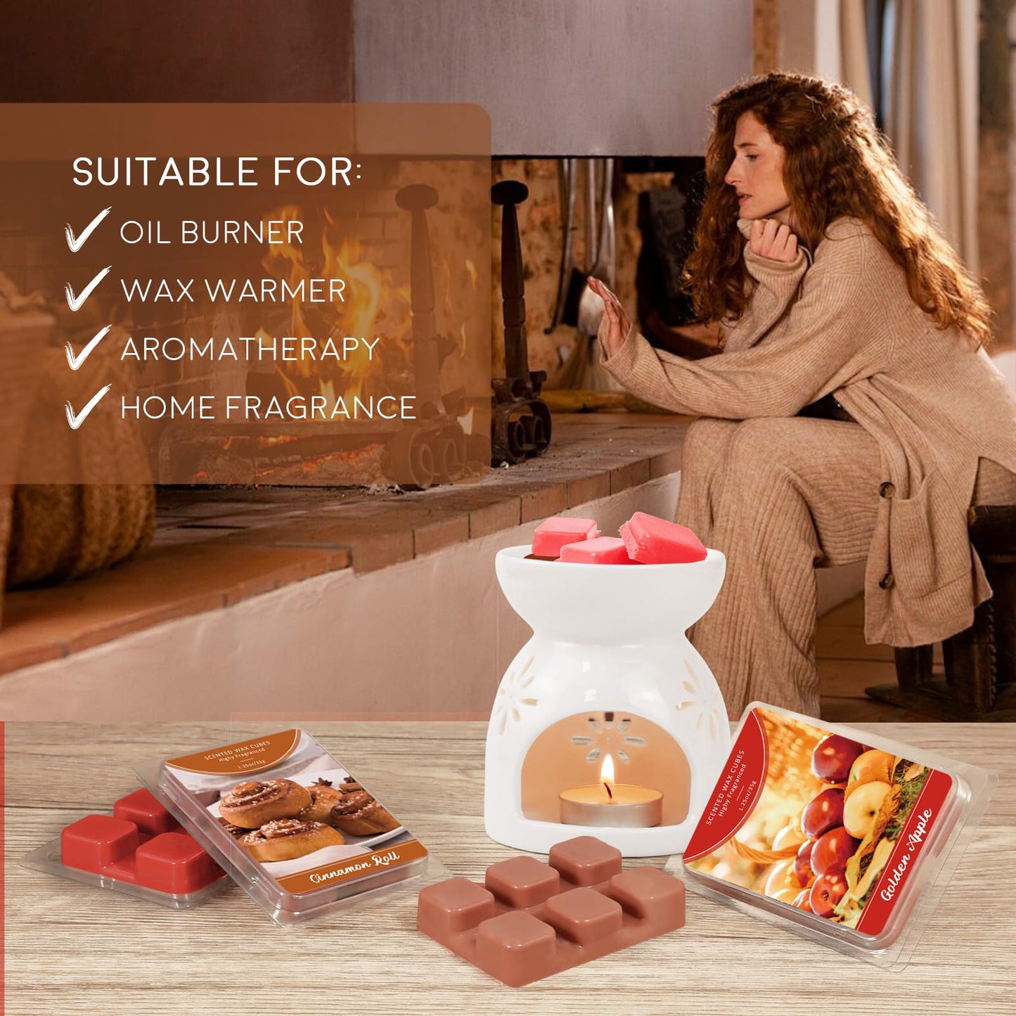 SCENTORINI Wax Melts, Wax Cubes Strong Scent, Summer Scent Candle Wax Tarts 4 Cinnamon Roll & 4 Golden Apple Scented Wax Melts for Warmer, Home Fragrances