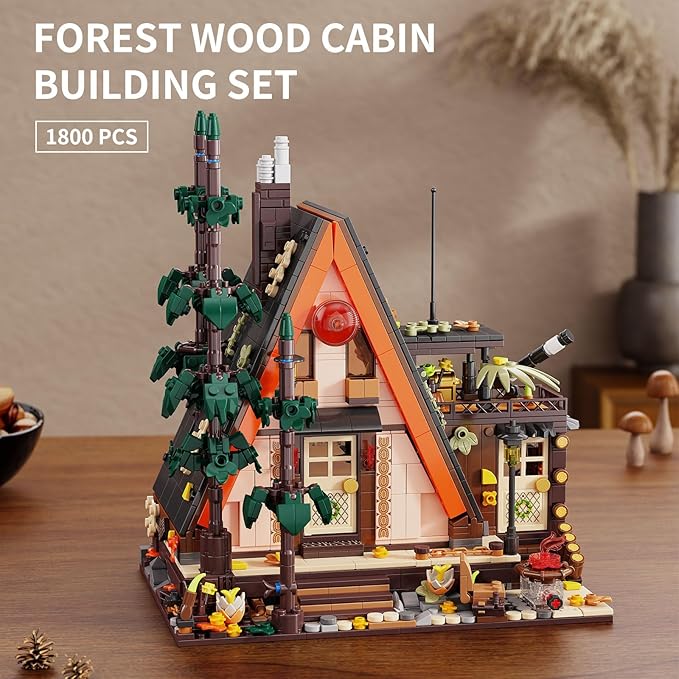 Wood Cabin Building Blocks Set with LED Lights1800 PCS Wooden Forest House Building ToysSTEM Treehouse Construction ModelBirthday Gift for Adults Teens Boys Girls Age 8-12
