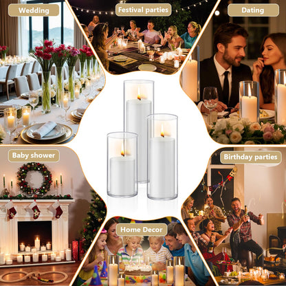 72 PCS White Pillar Candles with Glass Candle Holders Clear Hurricane Candle Holders Glass Cylinder Vases for Centerpieces Wedding Party, Event, Home Office (36 Candles+36 Candle Hoders)