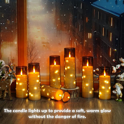 Flameless LED Candles with Timer 24 Pc Flickering Flameless Candles for Romantic Ambiance and Home Decoration Stable Acrylic Shell,with Embedded Star String，Battery Operated Candles（Grey）