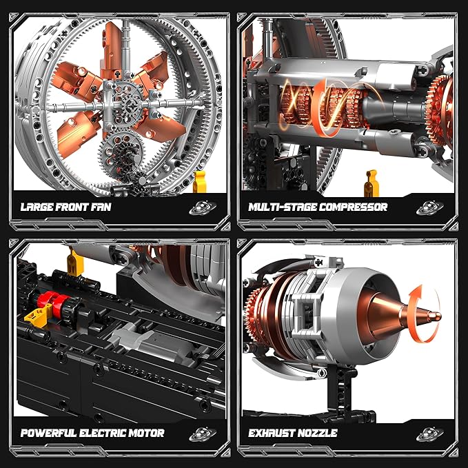 Motorized Turbofan Engine Building Blocks Realistic Aircraft Engine Building Set Jet Engine Replica with Motor Simulating Real Operation STEM Educational Toy &amp Aviation Gift 808Pcs