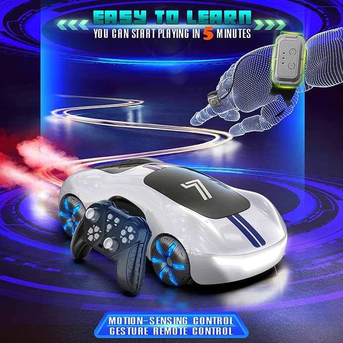 Gesture Sensing Remote Control Car Drift RC Stunt Car with Light Spray &amp Sound 2.4GHz Hobby RC Cars Toy for Kids 360° Rotate Birthday Gifts for Boys Girls 4-12