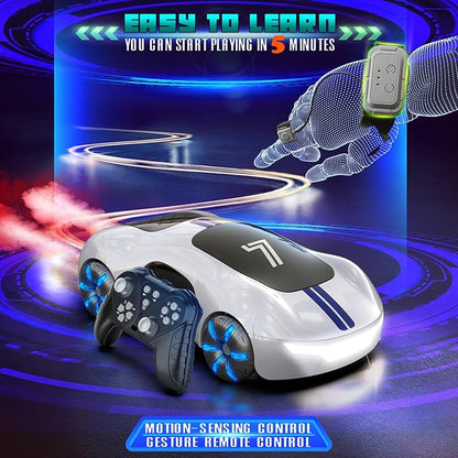 Gesture Sensing Remote Control Car Drift RC Stunt Car with Light Spray &amp Sound 2.4GHz Hobby RC Cars Toy for Kids 360° Rotate Birthday Gifts for Boys Girls 4-12