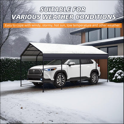 ANTSKU 12x20 Ft Metal Carport, Heavy Duty Car Port with Galvanized Steel Roof and Enhanced Base, Outdoor Car Garage, Large Carport Canopy, Steel Car Shelter for Car, Boats and Truck, Dark Gray