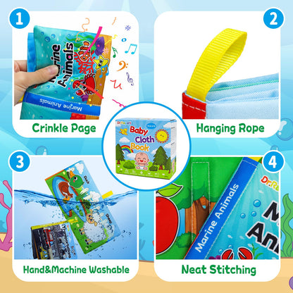 Dr.Rapeti Soft Cloth Books Baby Books Bath Books 8-Pack for Baby Infant Toddler Kid Crinkle Washable Chewable Early Educational Preschool Learning Giftable