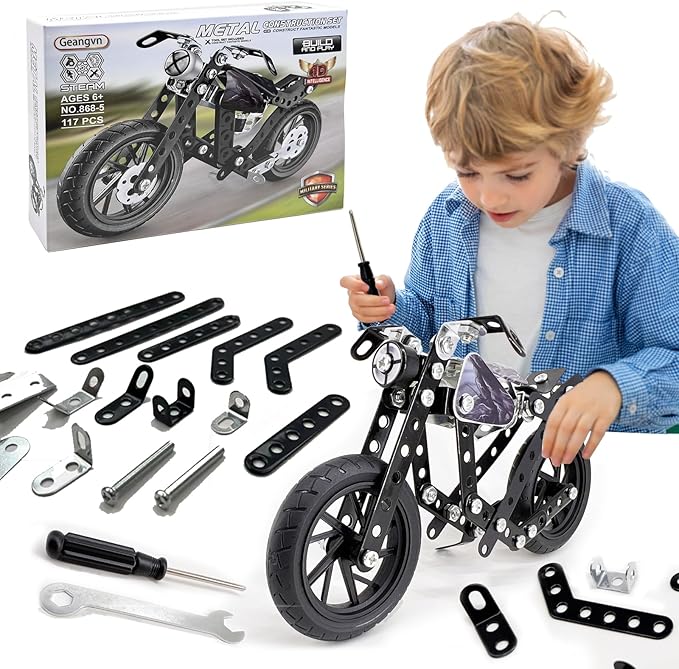 Metal Model Motorcycle Kits - 117 Pcs Erector Sets for Boys Age 8-12 Motobike Building Toys STEM Kits for Kids Age 8-10 Assembly Car Project for 14 and Up Gifts for 15 16 Year Old Boys and Adults
