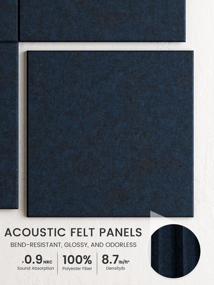 Bumusty Large Cork Board 48" x 36" Alternative - 12 Pack Felt Wall Tiles with 70 Safe Removable Adhesive Tabs, 30 Pushpins, Cork Boards for Walls Pin Board Bulletin Board Office Decor (Carbon Blue)