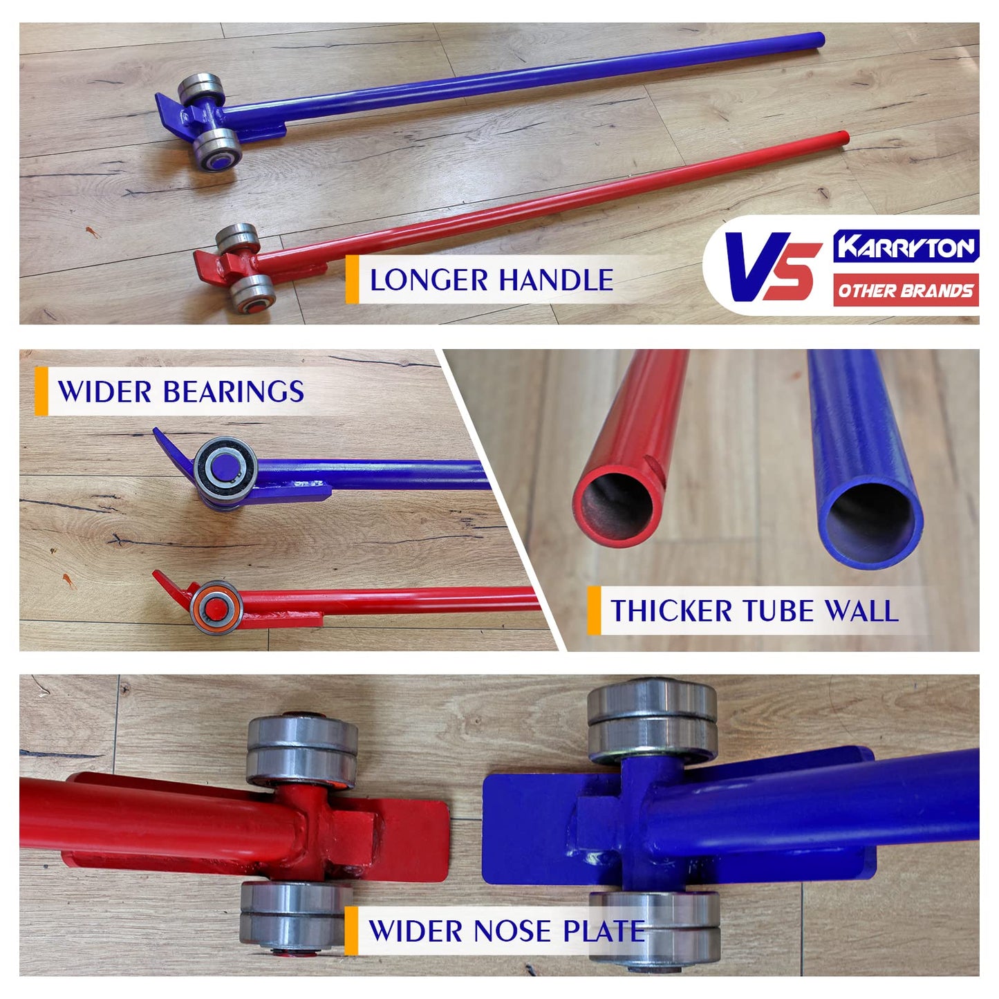 KARRYTON Pry Lever Bar 5T/11000LBS Load Capacity, 5FT Length Steel Handle Prylever Bar with Wheels for Heavy Duty Equipment Handling,Great Hand Tool with Four Industrial Bearings