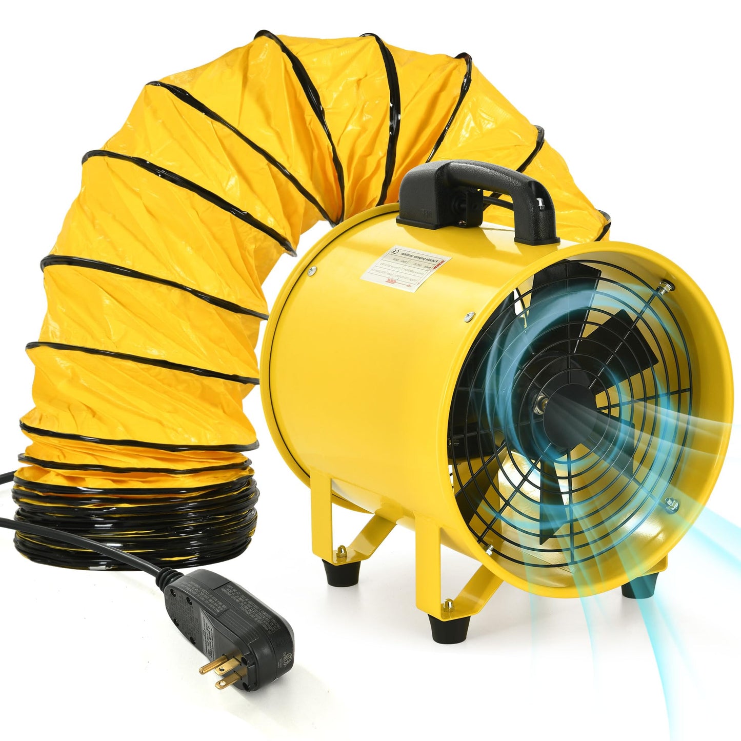 DWVO 12 Inch Utility Blower Fan, Two Speed Portable Extractor with GFCI Plug and Auto Shut-Off, Ventilation Fan with 16FT Flexible Duct for Paint Booths and Warehouses