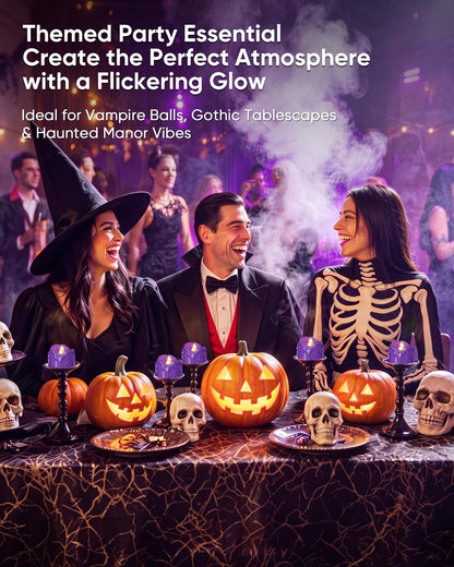 Homemory 24 Pack Purple Dripping Flameless LED Tea Lights, 1.58" x 1.2" Battery Operated Flickering Fake Candles, 200+ Hours Electric Votive Tealights for Wedding, Halloween, Christmas Centerpieces