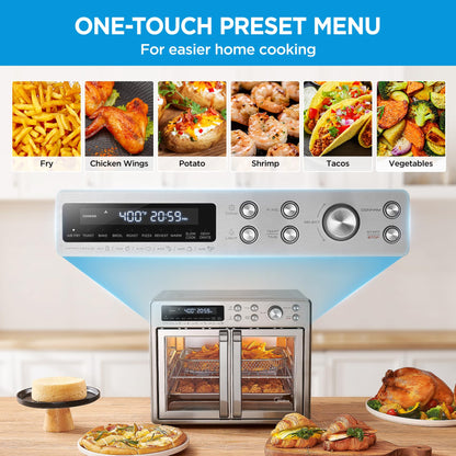 Midea Flexify Classic French Door Toaster Oven Air Fryer Combo, 10-in-1 Large Capacity 26.4 QT Countertop Oven, 25% Faster Cooking and 90% Less Oil, Stainless Steel