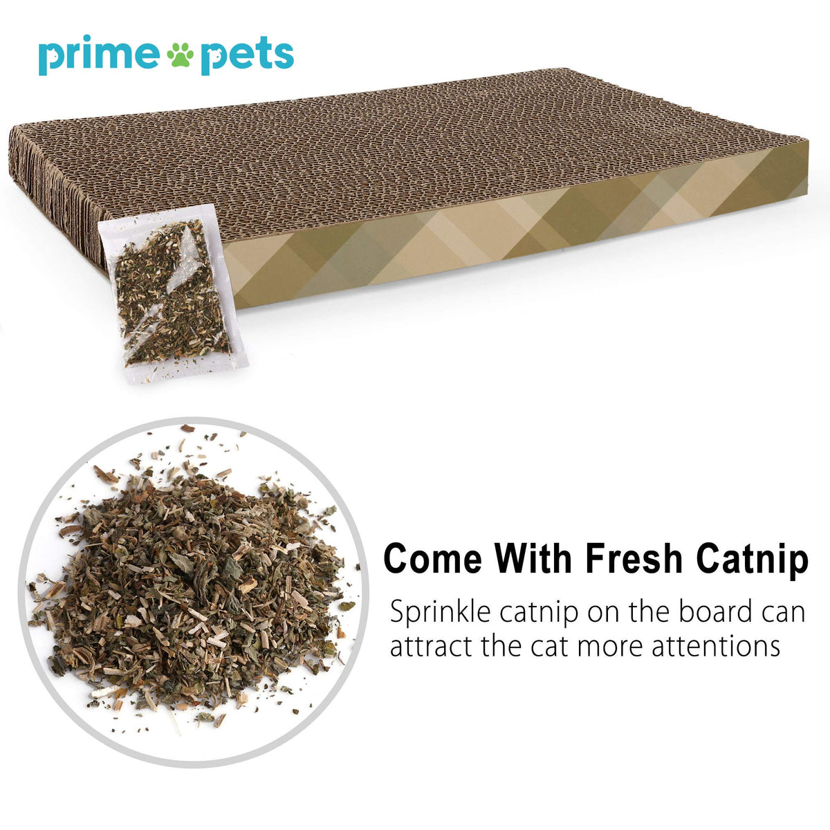 PrimePets XL Wide Cat Scratcher Cardboard, 2 Pack, Cat Scratching Pads, Corrugated Cat Scratch Board, Large Reversible Refill Sofa Bed Lounge, Catnip Included