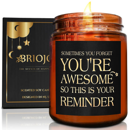 Briojoy Gifts for Women Men - Inspirational Relaxing Stress Relief Candle - Friendship, Birthday Gift for Her Sister Wife Girlfriend Best Friend Coworker - You're Awesome Natural Soy Candle for Home