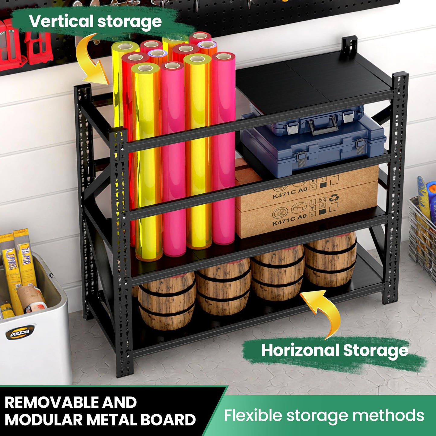 VIYET 4-Tier Heavy Duty Garage Shelving,Industrial Shelving for Maximum Capacity,Garage Storage Racks Heavy Duty Steel Shelves,Ultra-Wide Metal Rack for 3‑Car Garages,Warehouses