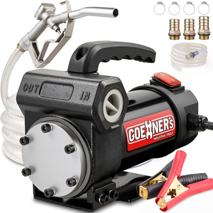 BJOSSTY 12V Diesel Fuel Transfer Pump Kit, 15 GPM High Flow Self-Priming Fuel Pump with Hose & Manual Nozzle for Truck, Tractor, Boat