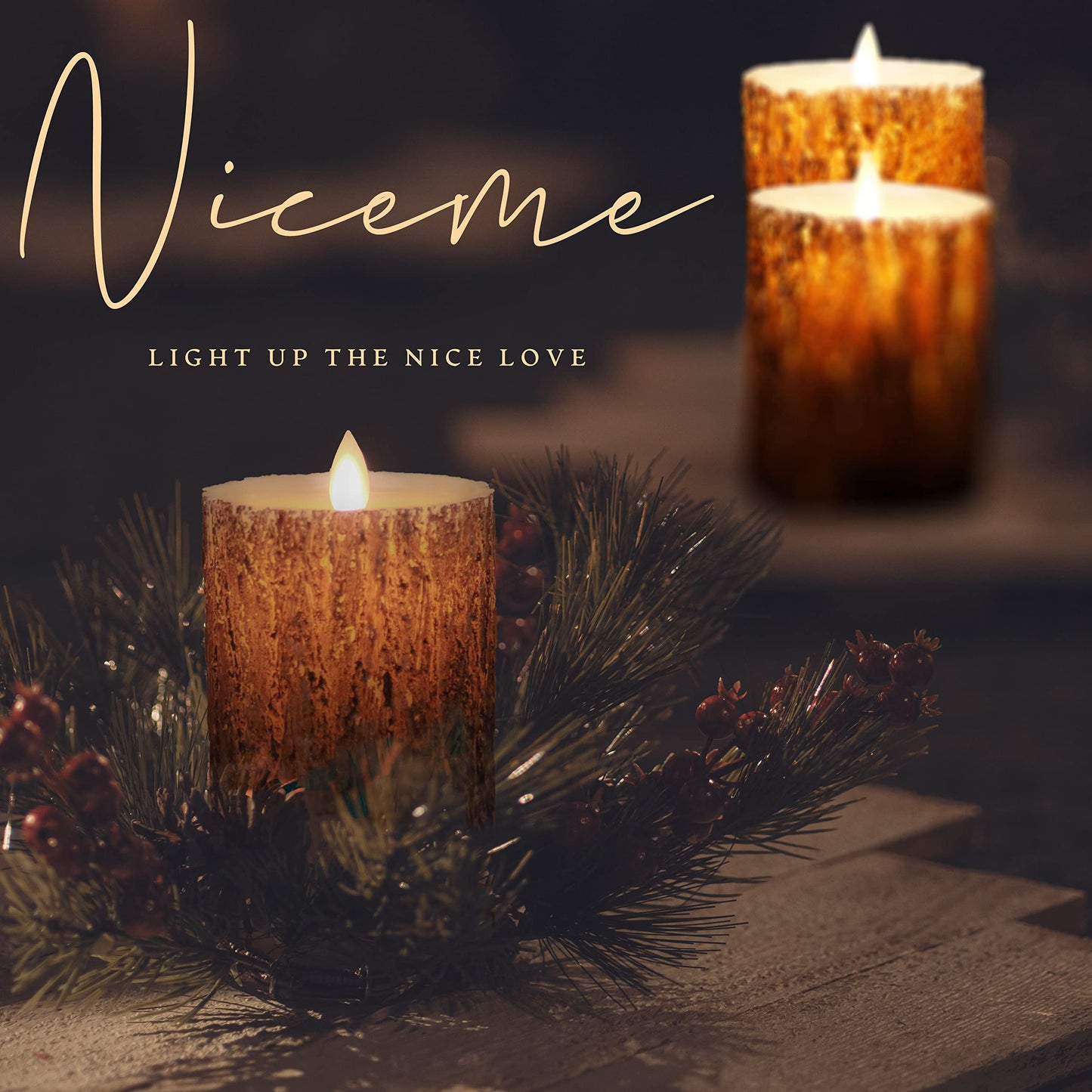NICEME LED Pine Bark Flameless Candles with Remote Timer Set of 3 Real Wax Battery Operated Candles Flickering Moving Wick Electric Decorative Pillar Bark Candles, D3 x H4 5" 6"
