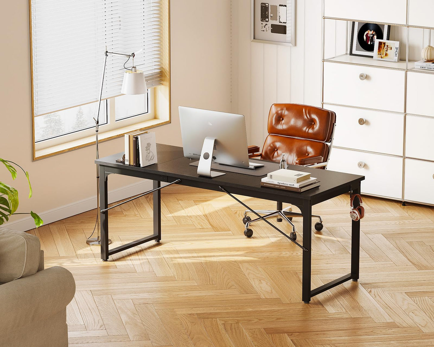 Coleshome 55 Inch Computer Desk, Modern Simple Style Desk for Home Office, Study Student Writing Desk, Black