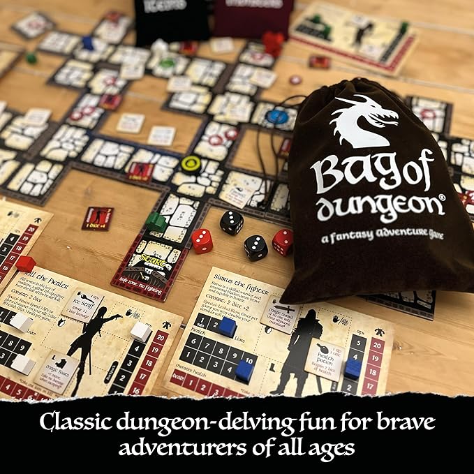 Bag of Dungeon–Fantasy Adventure Board Game for Families &amp RPG Fans | 1–4 Players Ages 7+ | Classic Dungeon Crawler | Portable Tabletop RPG with Endless Replayability