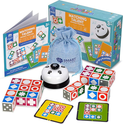 Funtactics Wooden Matching Game Puzzle 3.0 Games Pattern Block Match Puzzles Building Cubes with Bell for Kids and Adults Toys Board Games for Family Night 5 Players