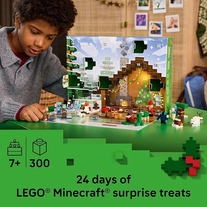 LEGO Minecraft Advent Calendar 2025 Building Toy - Kids Holiday Countdown Set for Boys &amp Girls Ages 7+ - 24 Buildable Surprises &amp 8 Minifigures for Gamers - Collectible Gift for Christmas - 2