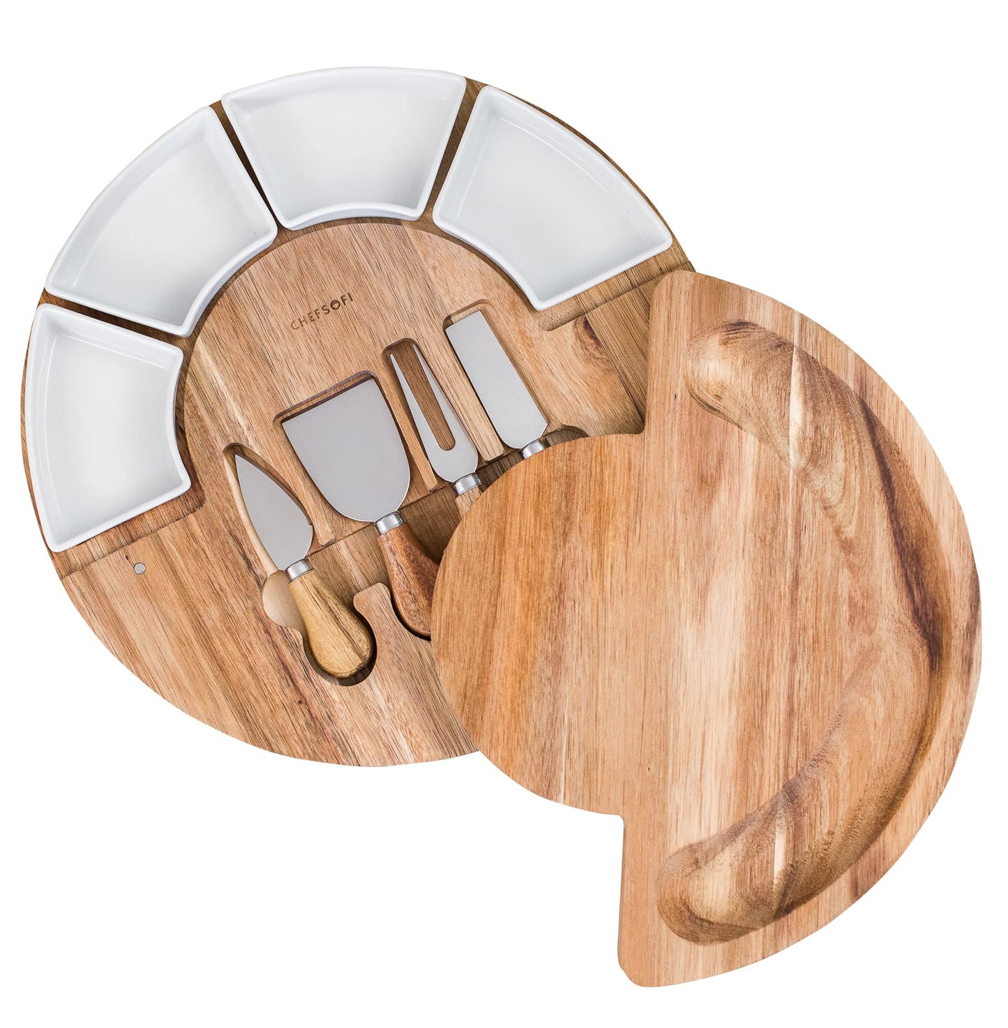 Cheese Board Set - Charcuterie Board Set and Cheese Serving Platter - Made from Acacia Wood - Mothers Day Gifts Optimal - US Patented 13 inch Cheese Board and Knife Set for Entertaining and Serving