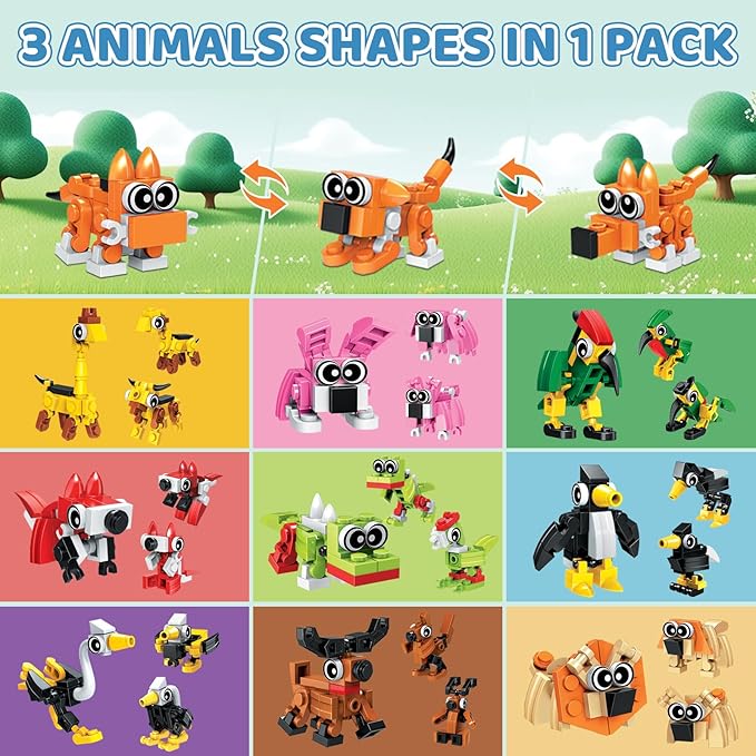 30 Pack Easter Party Favors Building Set for Kids 750 Pcs Mini Animal 3-in-1 Building Block Kit Sets Classroom Goodie Bags Stuffers for Kid Best Birthday Gifts for Boys Girls Ages 6+