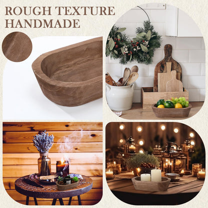 Tioncy 12 Pcs Wooden Dough Bowls Rustic Decorative Wood Dough Bowls Bulk for Decor with Card, Hand Carved Paulownia Wood, for Home Decor Candle Wedding Gifts Crafts Farmhouse Tray(Oval)