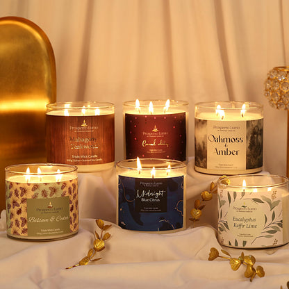 PROSPERRO LUMO by Parkash Candles Premium Scented Soy Wax Candle 500 gm 35-40 Hrs Luxury Aroma Therapy Triple Wick Votive Jar Candle | Scented Candles for Home Decor Gift Set (Midnight Blue Citrus)
